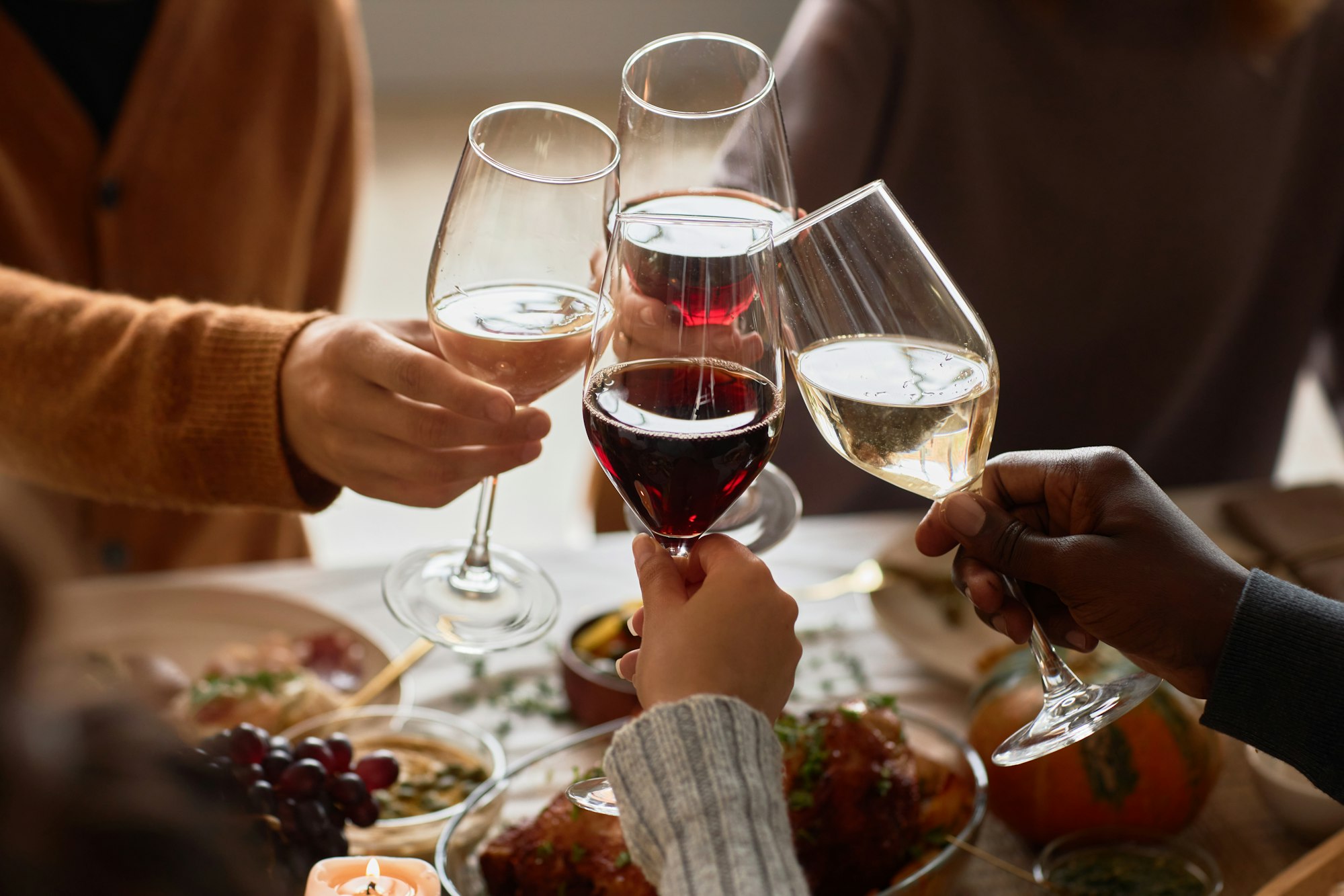 Group of people toasting celebrating Thanksgiving together