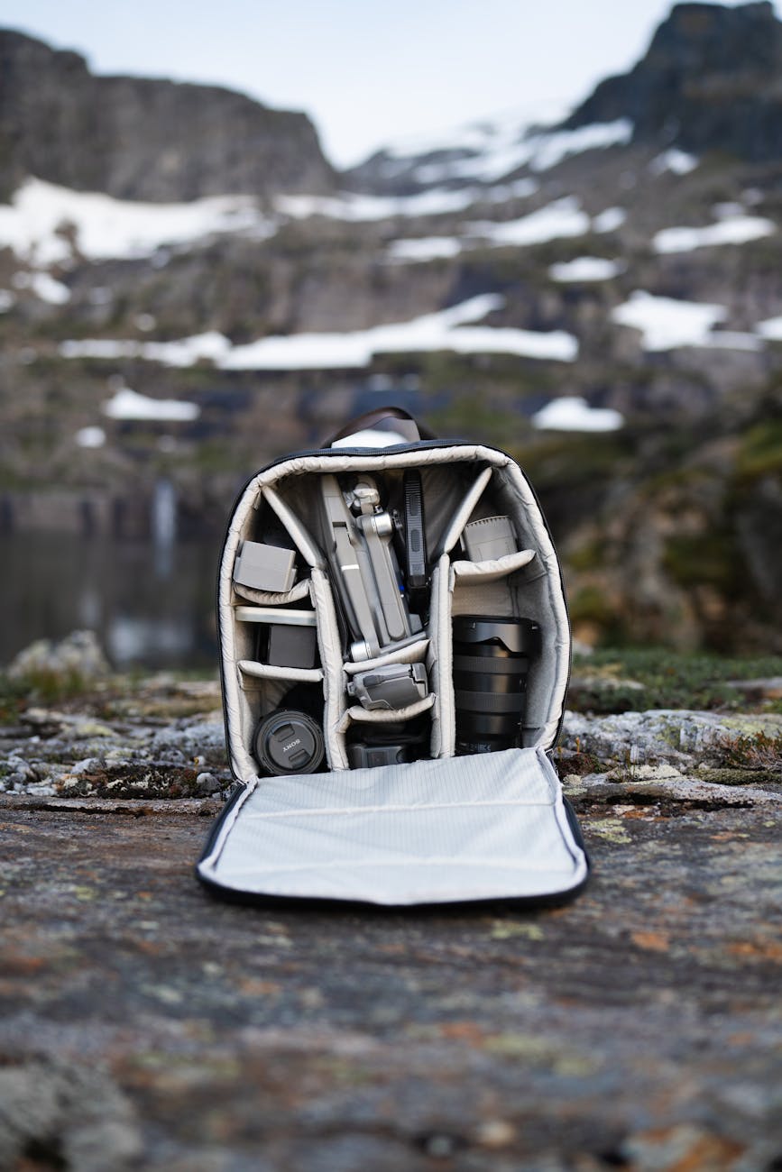 backpack with camera and drone equipment